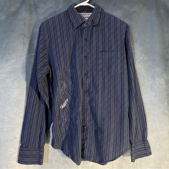 Billabong Slim Fit Shirt Men's Medium Blue Striped Long Sleeve Button-Down - Picture 1 of 9